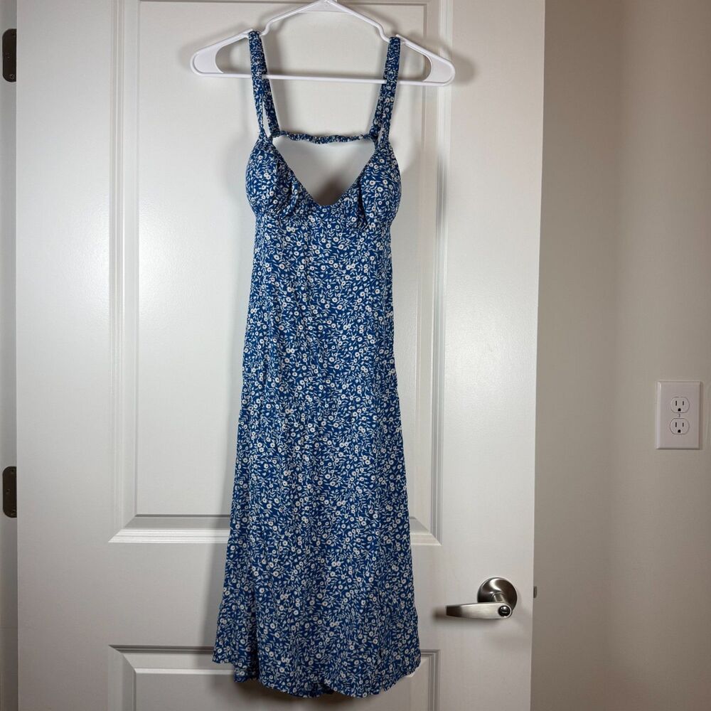 Princess Polly Blue Floral Midi Dress Cut Out Back Size 2